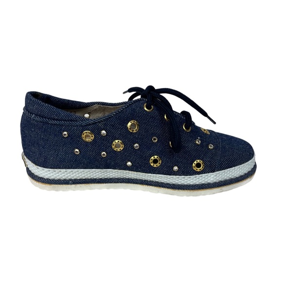 Stuart Weitzman Women’s Denim Sneaker Bedazzled Rhinestone Size 7 - Picture 8 of 12